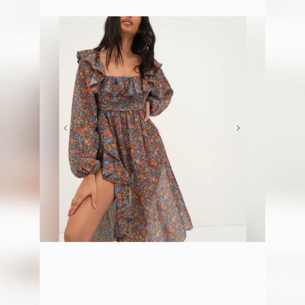 For Love & Lemons Brittany Floral Print Long Sleeve Midi Dress - Picture 3 of 9